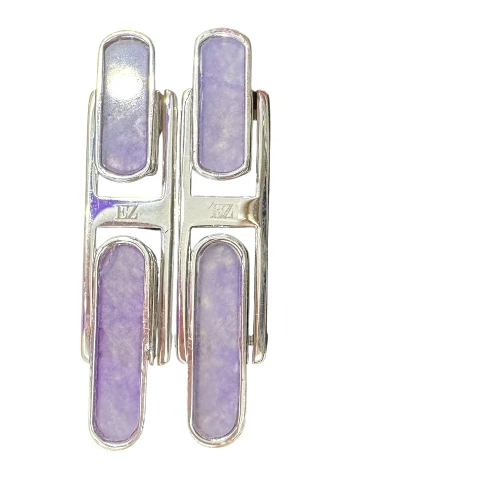 ERMENEGILDO ZEGNA STERLING SILVER & PURPLE CUFFLINKS
